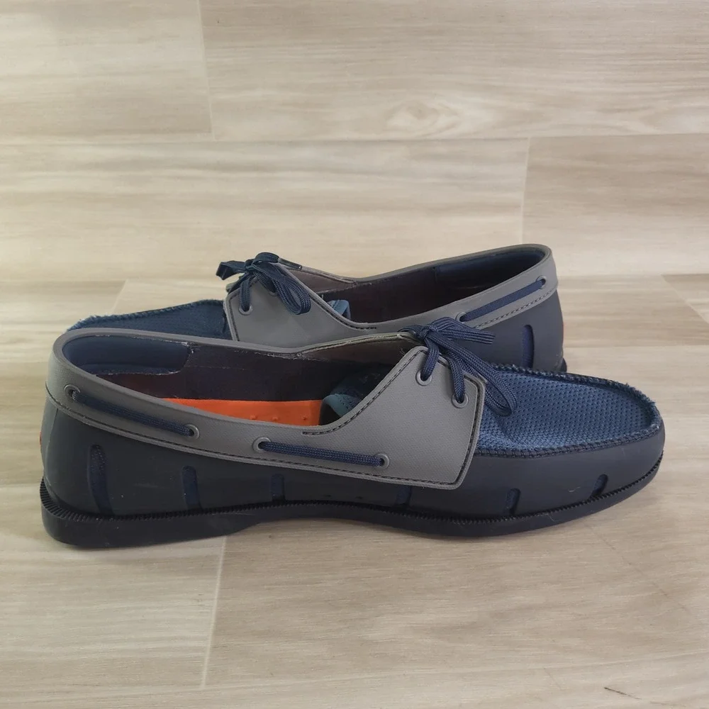 SWIMS Mens Braided Lace Loafer Navy Grey Water Resistant Boat Shoes Size 10.5